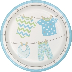 Club Pack of 96 Sky Blue and Ivory Bundle of Joy Baby Boy Disposable Luncheon Plates 7 - All