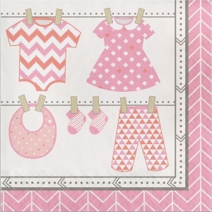 Club Pack of 192 Pink and Ivory Bundle of Joy Baby Girl Disposable Luncheon Napkins 6.5 - All