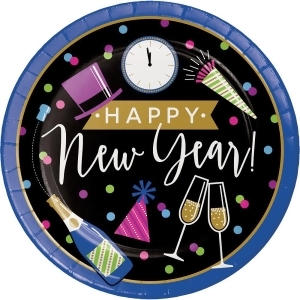 Club Pack of 96 Black and Blue New Year Cheers Themed Dinner Plates 8.8 - All