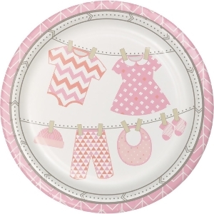 Club Pack of 96 Pink and Ivory Bundle of Joy Baby Girl Disposable Dinner Plates 8.75 - All