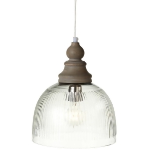 11.25 Clear Glass Ribbed Pendant with Wood Turned Top and Plug-in Hard Wire Kit - All