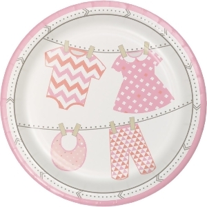 Club Pack of 96 Pink and Ivory Bundle of Joy Baby Girl Disposable Luncheon Plates 7 - All