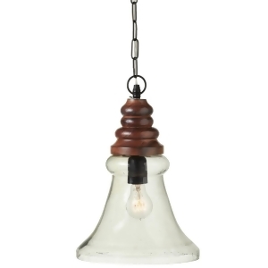16 Clear Glass Bell Pendant with Wood Turned Top and Plug-in Hard Wire Kit - All