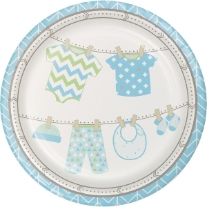 Club Pack of 96 Sky Blue and Ivory Bundle of Joy Baby Boy Disposable Dinner Plates 8.75 - All