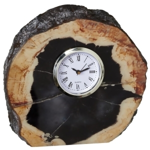 Set of 3 Wooden Brown and Black Faux Agate Decorative Desk Clock 6 - All