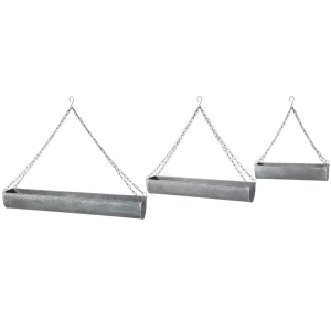 Set of 3 Gray and Silver Galvanized Hanging Decorative Planter with S-hook 40 - All