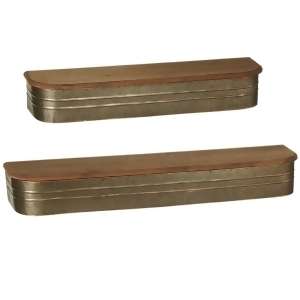Set of 2 Distressed Silver and Brown Galvanized Metal Decorative Wall Shelf 30 - All