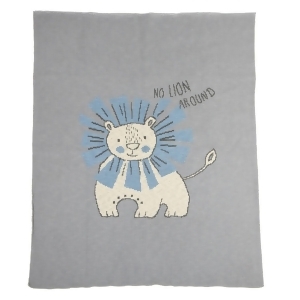 36 Gray and Blue Knit Lion Printed with No Lion Around Text Baby Blanket - All