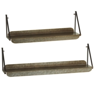 Set of 2 Distressed Silver Hanging Galvanized Metal Wall Shelf 30 - All