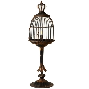 35.37 Distressed Black Metallic Vintage Bird Cage Decorative Table Lamp - All