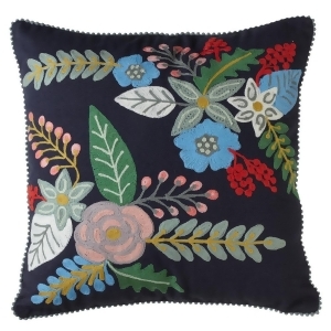 18 Indigo Embroidered Floral Decorative Squared Throw Pillow with Trims - All