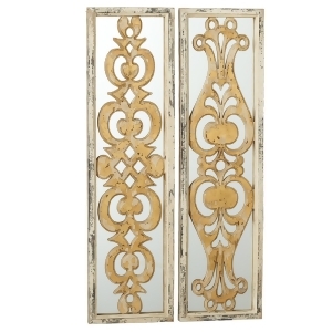 Set of 2 Distressed Gold Decorative Wooden Scroll Wall Mirror 35.75 - All
