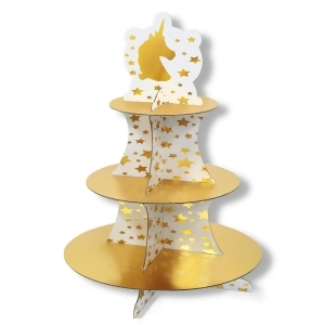Club Pack of 12 Shiny Gold and White Unicorn and Stars Cupcake Stand 16 - All
