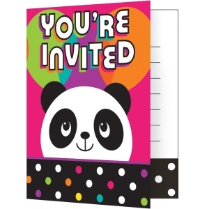 Club Pack of 48 Pink and Black Polka dotted Panda Monium Invitation Foldovers 7.2 - All