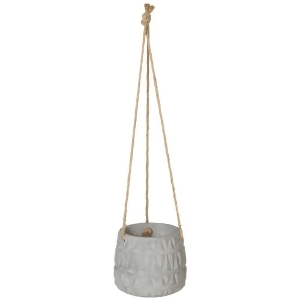 Set of 2 Gray Faceted Decorative Hanging Large Cement Planter with Rope 6.625 - All