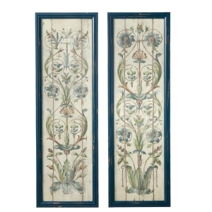 Set of 2 Assorted Green and Blue Wood Framed Floral Scroll Wall Decor 43 - All