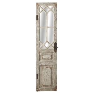 67 Ivory and Gray Distressed Antique Finish Wooden Door Wall Mirror - All
