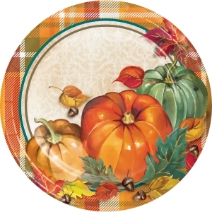 Club Pack of 96 Orange Green and Brown Traditional Thanksgiving Pumpkin Printed Luncheon Plates 6.8 - All