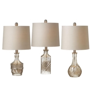 Set of 3 Silver and Gold Assorted Etched Mercury Glass Accent Lamps 21 - All