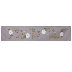 60 Gray and White Embroidered Floral Rectangular Cotton Table Runner - All