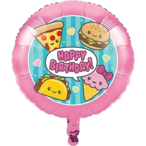 Club Pack of 10 Pink and Blue Happy Birthday Junk Food Themed Metallic Balloon 7.8 - All