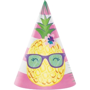 Club Pack of 48 Pink and Yellow Pineapple Printed Decorative Paper Cone Hats 7 - All