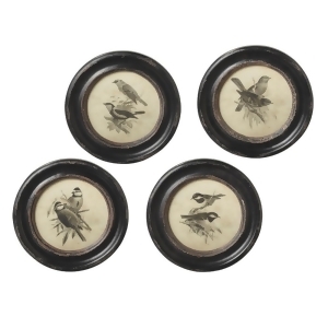 Set of 4 Ivory and Brown Small Round Bird Wall Art with Glass 9.6 - All
