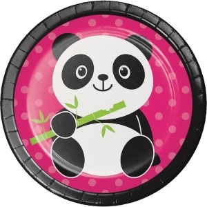 Club Pack of 96 Black and Pink Panda-Monium Themed Luncheon Plates 6.8 - All