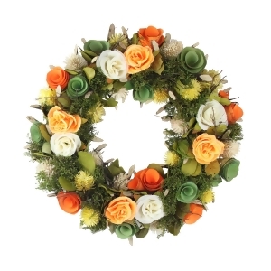 12.5 Peach Orange Green Flowers with Moss and Twig Artificial Spring Wreath - All