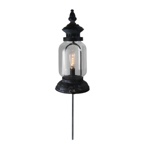 42.5 Distressed Black Antique Style Battery Operated Lantern with Garden Stake - All