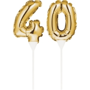 Club Pack of 24 Shiny Number Gold Foil Balloon Cake Topper Picks - All
