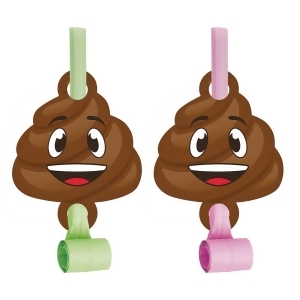 Club Pack of 48 Green and Pink Poop Emojis Blowout Noisemakers 8.25 - All