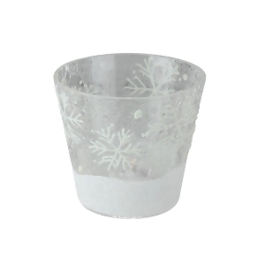 8 Triple White Frosted Snowflake Glass Candle Holder Wreath with Pinecones - All