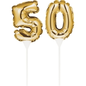 Club Pack of 24 Shiny Number Gold Foil Balloon Cake Topper Picks - All