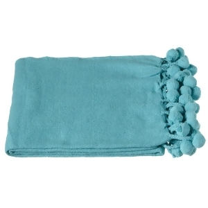 Set of 2 Solid Turquoise Blue Throw Blankets with Pom-Pom Fringe Border 50 x 60 - All