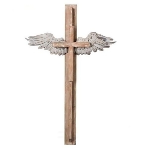 2.5 x 36 Wood Cross with Iron Angel Wings Religious Wall Hanging - All