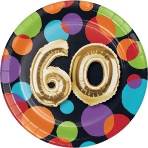 Pack of 96 vibrantly colored dots with metallic gold60 birthday Balloon luncheon plate 6.8 - All