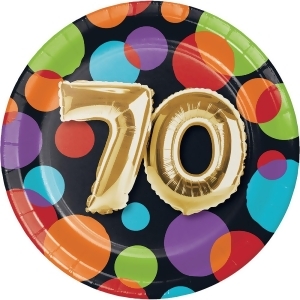Pack of 96 vibrantly colored dots with metallic gold70 birthday Balloon luncheon plate 6.8 - All