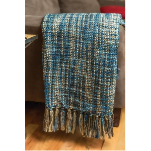 Blue and Brown Themed Candler Tapestry Throw Blanket with Fringed Border 50 x 60 - All