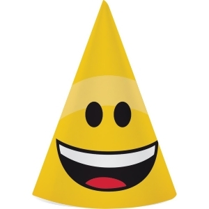 Club Pack of 48 Yellow Emojion Printed Decorative Child Part Cone Hats 7 - All
