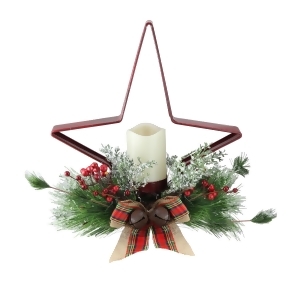 15 Pine Needle Berry and Jingle Bell Red Star Shaped Candle Holder - All