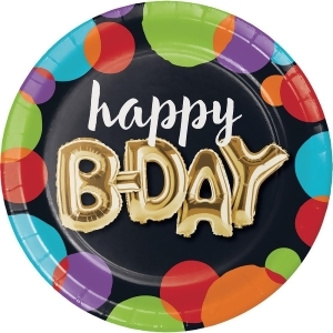 Pack of 96 vibrantly colored dots with metallic gold birthday Balloon luncheon plate 6.8 - All
