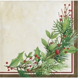 Pack of 192 Off White and Green Winter Wreath Printed Square Beverage Napkin 5 - All
