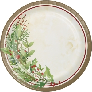 Club Pack of 96 White Green and Brown Christmas Wreath Printed Luncheon Plates 6.87 - All