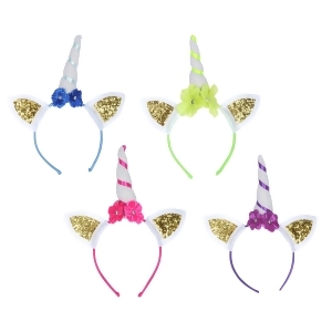Club Pack of 24 Mulitcolored Glittered Unicorn Snap On Party Hat Headband - All