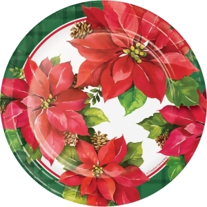 Club Pack of 96 White Green and Red Christmas Poinsettia Printed Luncheon Plates 6.87 - All