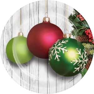Club Pack of 96 White Green and Red Christmas Ornaments Printed Luncheon Plates 6.87 - All