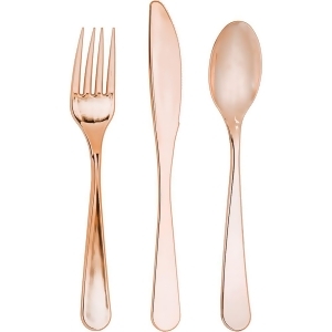 Club Pack of 288 Shiny Metallic Rose Gold Party Plastic Cutlery Assortment 8.27 - All
