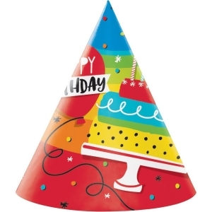 Club Pack of 48 Vibrant Colored Hoppin Happy Birthday Printed Adult Cone Hats 7.2 - All