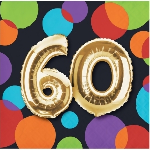 Club Pack of 192 Vibrant Colored Dots with Metallic Gold 60 Birthday Balloon Beverage Napkins 5 - All